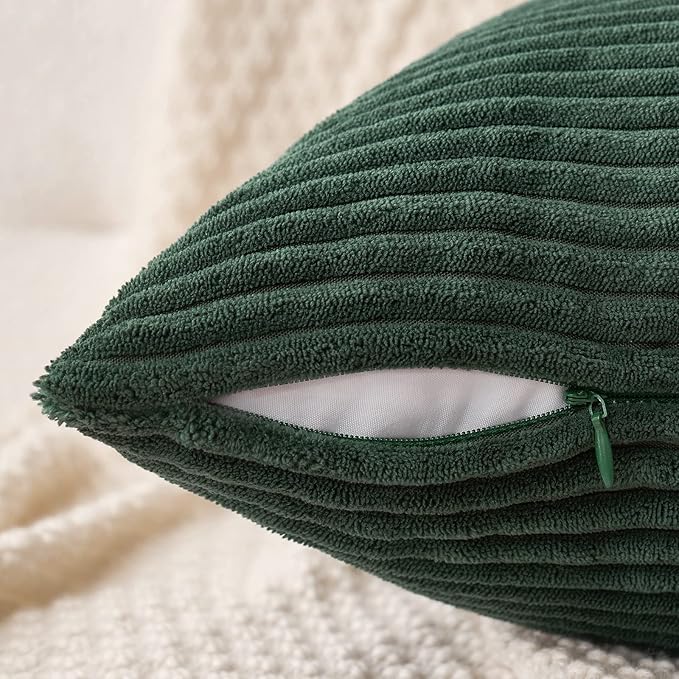 MIULEE Pack of 2 Army Green Corduroy Pillow Covers Soft Boho Striped Throw Pillow Covers Set Decorative Square Cushion Cases Pillowcases for Spring Sofa Bedroom Couch 18 x 18 Inch