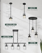 LMS 5 Inch Dia Black Pendant Light, Modern Hanging Lamp for Kitchen Island with Adjustable Rod, Medium Linear Light Fixtures with Hammered Glass, LMS-171PL-BKM