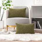 MIULEE Pack of 2 Couch Throw Pillow Covers 12x20 Inch Soft Olive Green Chenille Pillow Covers for Sofa Living Room Solid Dyed Pillow Cases