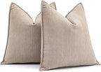 MIULEE Pack of 2 Beige Decorative Pillow Covers 18x18 Inch Soft Chenille Luxurious Couch Throw Pillows Farmhouse Cushion Covers with Elegant Design for Sofa Bedroom Living Room Home Decor