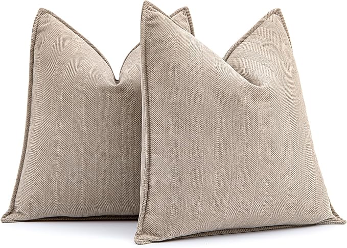 MIULEE Pack of 2 Beige Decorative Pillow Covers 24x24 Inch Soft Chenille Luxurious Couch Throw Pillows Farmhouse Cushion Covers Euro Shams with Elegant Design for Sofa Bedroom Living Room Home Decor