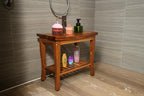 VaeFae Teak Shower Bench, Spa Bath Shower Stool with Storage Shelf, Wooden Seat Stool for Bathroom