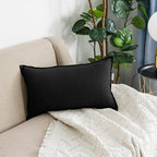 Jeanerlor Natural Cotton Linen Green Decorative 12"x20" Throw Pillow Case Cushion Cover with Twin Needles Stitch on Edge for Lumbar, (30 x 50cm), 2 Pcs, Black