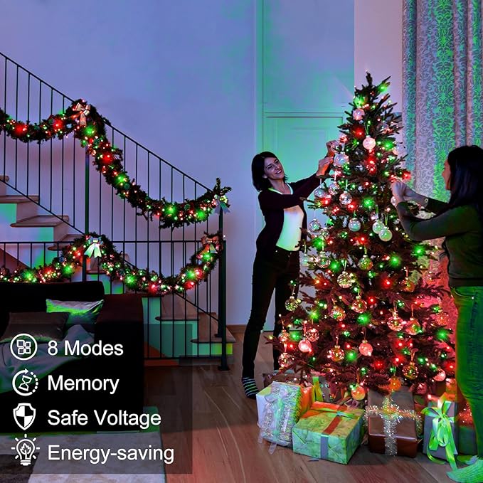 66FT 200 LED Christmas Lights Outdoor, Plug in Christmas String Lights Indoor, Waterproof & 8 Modes & Timer Function, Connectable Fairy Twinkle Light for Bedroom Classroom Wedding Decor, Red Green