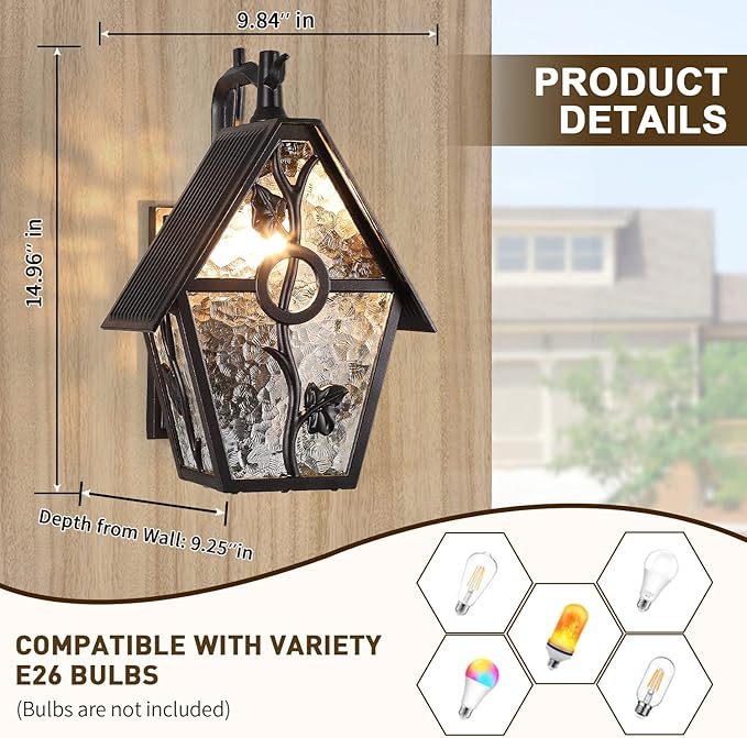 Rustic Outdoor Wall Lanterns Oil Rubbed Brown Exterior Wall Mounted Sconce Light Designer Style with Water Glass Outdoor Light Fixtures for Home Patio Garden Garage Farmhouse Porch