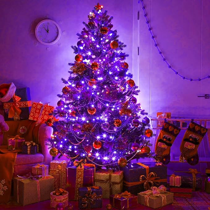 Purple Halloween Lights Outdoor, 100FT 300 LED Halloween String Lights with 8 Modes Waterproof, Plug in Green Wire Twinkle Tree Light for Indoor House Patio Garden Party Decorations