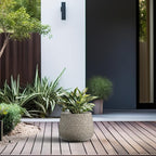 Kante 12.5" Dia Round Fluted Planter with Surface Indentations, Large Flower Pot with Drainage Hole for Indoor & Outdoor Plants, Weathered Concrete Finish with Warm Brown Interior