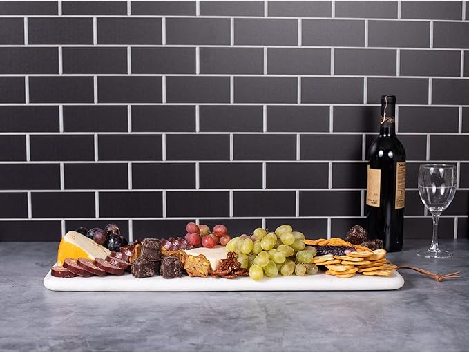 BIRDROCK HOME 23" Marble Serving Board - Charcuterie Board for Party Appetizers - Kitchen Platter for Food - Pizza Fruit Display - White