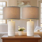 23" Set of 2 Ceramic Table Lamps, Farmhouse Bedside Lamp for Bedroom Living Room Nightstand Entryway, Side Table Lamps Modern Desk Lamp, 2 LED Bulbs Included (Gray)