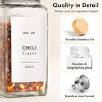 Square Spice Jars with Bamboo Wooden Lid (Pack of 24) Spice Jars with Shaker Insert and 240 Labels - Bamboo Lid Glass Container for Spice Organisation [4.3 in × 1.8 in]