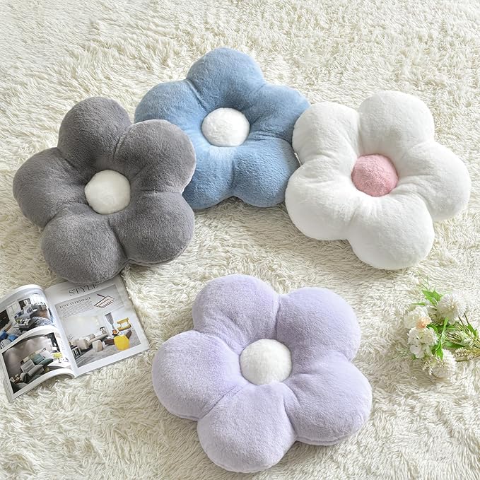 Flower Pillows, Soft Flower Shaped Pillow with Home Decorative for Couch Chair Bed,Flower Floor Throw Pillows for Adults Bedroom Living Room (White, 15 Inches)