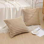 Pallene Faux Fur Plush Throw Pillow Covers 20x20 Set of 2, Luxury Soft Fluffy Striped Decorative Pillow Covers for Sofa, Couch, Living Room, Khaki