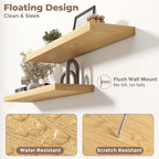 Floating Shelves for Wall with Invisible Brackets, Wall Mounted Engineered Wood Shelves with Wood Grain for Living Room, Bedroom, Bathroom, Kitchen Decor and Storage, Oak, 40"L Set of 2, Oak