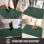 Sturdy Front Door Mat, Absorbent Muddy Dirt Resist Welcome Door Mats Outdoor Indoor, Stain and Fade Resistant, Non-Slip Rubber Backing Low Profile Doormat for Entryway, 47×32, Green