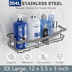 OMAIRA 3-Pack Shower Caddy with Soap Holder, Adhesive Rustproof No-drill Strudy Loading Inside Shower Organizer Shelves Rack Storage Bathroom Organization for Smooth Wall Glass Tile, Grey (X-Large)
