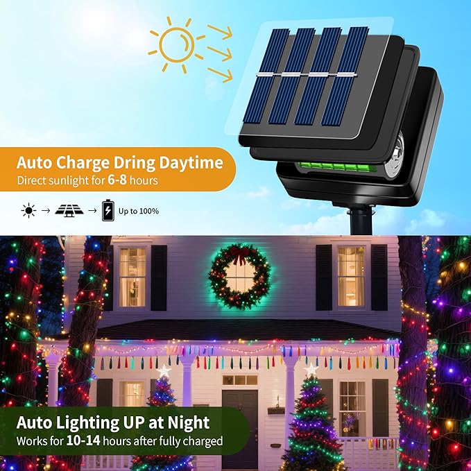 Solar String Lights Outside, 4Pack 480 LED Fairy Lights, 160FT Solar Twinkle Light with 8 Modes Waterproof Outdoor for Christmas Tree Halloween Wedding Garden Patio Yard Decorations(Multicolor)