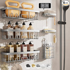 Veken Shower Caddy 6-Pack, Family Choice Award Winner, Large Wall Mounted Shower Rack, Bathroom Shelves Over Toilet, Organizer Storage Accessories with Soap Dish & Toothbrush Holder, Silver