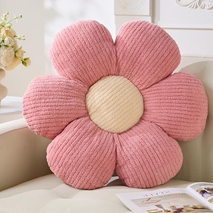 Pink Flower Pillow, Cute Daisy Pillow Flower Shaped Throw Pillow Cushion Seating 15.75" Flower PlushThrow Pillow Floor Pillows Home Decorative Pillows