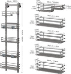Orimade Over The Door Shower Caddy Adjustable 5 Tier Dark Grey,Bathroom Hanging Organizer Shelf Rustproof with 4 Hooks,Shower Basket with Soap Holder and Suction Cup