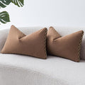 Decorative Neutral Linen Throw Pillow Covers 12x20 Inch Set of 2, Terracotta Boho Farmhouse Pillow Covers with Braid Fringe for Sofa Bed Modern Couch Pillow Cases for Organic Home Decor