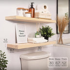 BAOBAB WORKSHOP Solid Wood Floating Shelves for Wall 30 Inches Long, Wooden Shelf Bathroom Large, Light Oak Floating Shelves for Room Wall Mounted Kitchen Farmhouse, Natural Wood, 30W × 6.7D, Set of 2