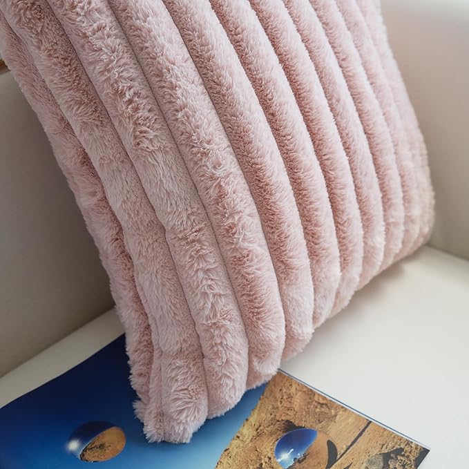 JOJUSIS Pack of 2 Faux Fur Plush Decorative Throw Pillow Covers Couch Cushion Case Soft Pillowcases (Pink, 18 x 18 Inch)