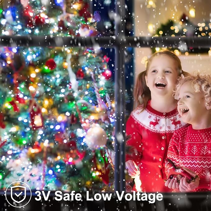 2 Pack Christmas String Lights Battery Operated, 32ft Green Wire 100 LED Fairy String Light with Remote Timer 8 Modes Dimmable for Indoor Outdoor Xmas Tree Wedding Party Decoration (Multicolor)