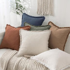 MIULEE Decorative Throw Pillow Covers Neutral Linen Fringe Throw Pillows Set of 2 Brick Boho Farmhouse Cushion Covers with Tassels for Couch Sofa Bed Living Room Spring Home Decor 18x18 Inch