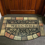 Door Mat Welcome Mat, Heavy Duty Door Mat 23.6 x 35.4 Inch Front Door Rug Doormat for Outdoor Entrance Home Non-Slip Rubber Rug for Front Door, Outside, Entryway, Patio (Brown Yellow Welcome)