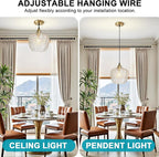Modern Gold Pendant Light, Clear Glass Farmhouse Kitchen Island Pendant Light Fixture Adjustable Vintage Hanging Ceiling Light for Dining Room Corridor Bedroom 9.45 inch