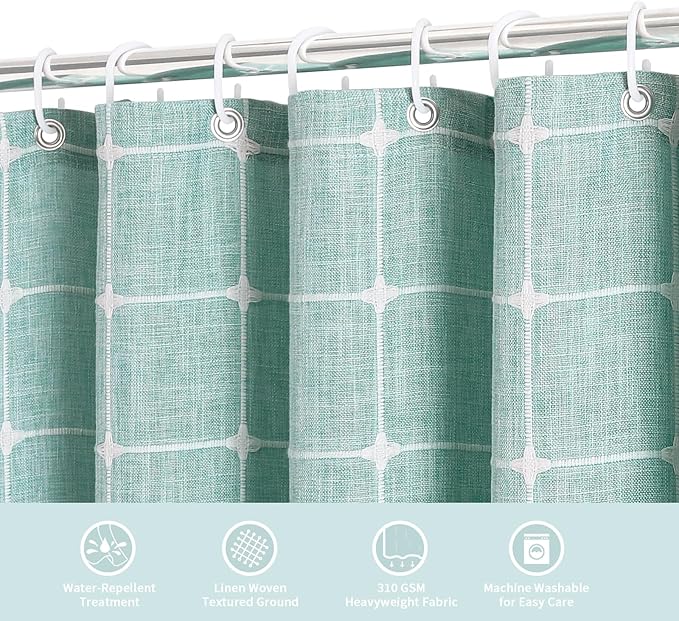 MitoVilla Teal Blue 36 x 72 Boho Small Stall Shower Curtain, Turquoise Narrow Polyester Linen Fabric Shower Curtains for Farmhouse Bathroom Decor, Half Size Cloth Shower Curtain Set with Hooks