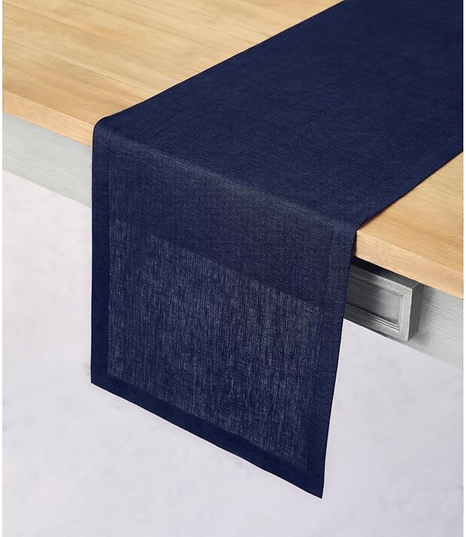 Solino Home Linen Navy Blue Table Runner 120 Inches Long - 100% Pure Linen Dining Table Runner 14 x 120 Inch for Fall, Autumn, Thanksgiving, Christmas, Holiday - Fete