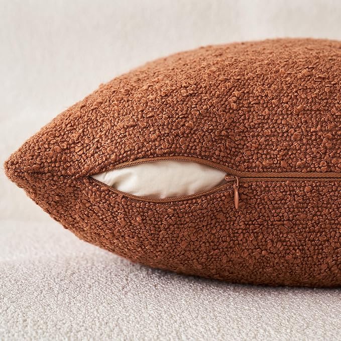 MIULEE Fall 24x24 Inch Textured Boucle Throw Pillow Cover Rust Accent Solid Eruo Sham Pillow Case Decorative Soft Pack of 1 Couch Cushion Chair Sofa Bedroom Livingroom Home Decor