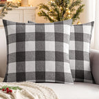 MIULEE Pack of 2 Classic Farmhouse Buffalo Check Plaids Polyester Linen Soft Solid Grey and White Decorative Throw Pillow Covers Home Decor Outdoor Cushion Case for Sofa Bedroom 24 x 24 Inch