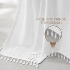 downluxe Linen Texture 3 in 1 Farmhouse Shower Curtain Set with Tassel, Boho Fabric Shower Curtains for Bathroom, White, 72W x 78L