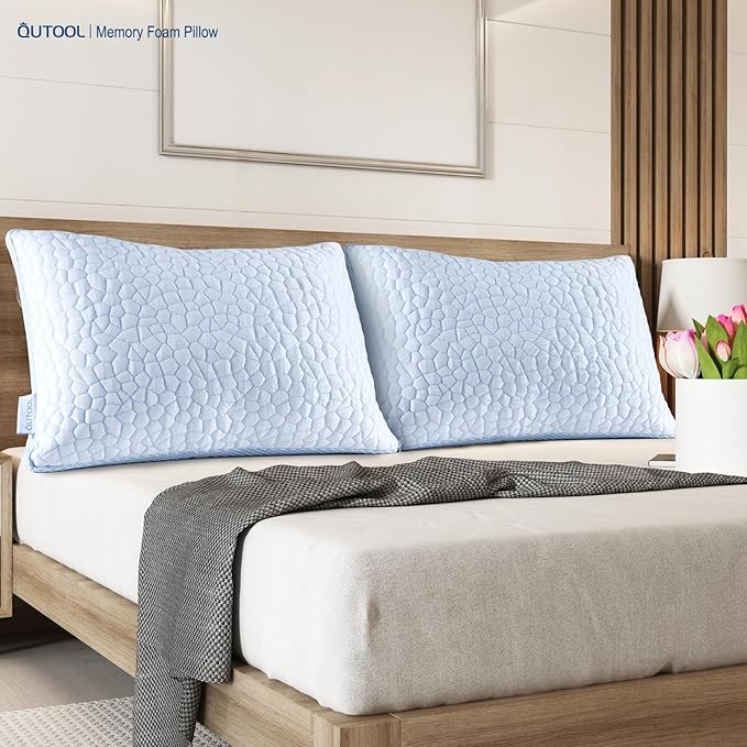QUTOOL Enhanced Cooling Pillows for Sleeping, Shredded Memory Foam Pillows 2 Pack, Bed Pillows Standard Size Set of 2, Support Yet Soft Pillow for Side, Back Sleepers