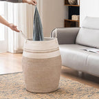 Cotton Rope Laundry Hamper by YOUDENOVA, 105L - Woven Collapsible Laundry Basket - Clothes Storage Basket for Blankets organizing, Bedroom Storage, Clothes Hamper – Brown