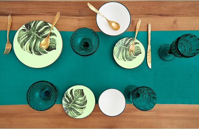 Solino Home Linen Teal Table Runner 72 Inches Long - 100% Pure Linen 14 x 72 Inch Table Runner for Dining, Dresser, Fall, Autumn - Fete