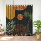 Boho Mid Century Leaf Shower Curtain Set,Arch Sun Design,Minimalistic Leaves Pattern,Waterproof and Luxurious Fabric-12 Hooks(Coffee Brown-60" x 72")
