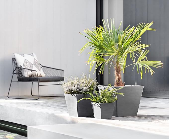 Ecopots Rotterdam Durable Modern Square Indoor/Outdoor Recycled-Based Composite Flower Planter, Grey, 12"
