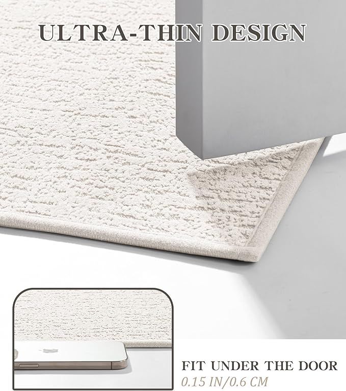 chakme Bathroom Rugs Mat 36x24, Ultra Thin Non Slip Bath Mat Quick Dry Absorbent Bath Mat for Bathroom Floor, (White, 36"x24")