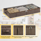 Brown Low Profile Under Bed Storage Containers 5 inches high, 33.8"x 17.7"x 5.1", Sturdy Underbed Shoe Storage Organizer, Foldable Fabric Under the Bed Storage Bins - Pack of 2