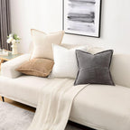 HAUSSY Black Throw Pillow Covers 16x16 Inch Set of 2,Soft Solid Corduroy Striped/Wide Bordered,Square Decorative Cushion Case,Winter Home Decorations for Couch,Bed