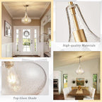Handcrafted 11-Inch Mid-Century Modern Brass Gold Pendant Light with Seeded Glass Shade - Elegant Dining Room Pendant Light