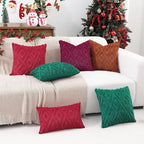 Pallene Christmas Burgundy Throw Pillow Covers 16x16 Set of 2, Soft Plush Faux Fur Decorative Couch Pillow Covers for Sofa Bed Living Room Pillow Cases with 3D Diamond Pattern