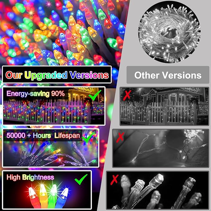 82FT 810 LED Outdoor Christmas Lights - 180 Ice Drops, 12 Modes with Timer Memory Dimmable, Waterproof Hanging Ice String Light for Holiday Wedding Garden Fence House Tree Outside Decor (Multicolor)