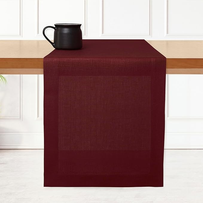 D'Moksha Homes Linen Dark Red Table Runner 132 Inches Long - 100% Pure Linen Extra Long Table Runner 14 x 132 Inch for Fall, Autumn and Halloween - Machine Washable