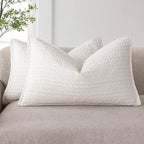 Foindtower Set of 2 Decorative Cotton Waffle Weave Lumbar Throw Pillow Covers Euro Shams Cushion Covers Accent European Pillowcase for Bed Couch Bedroom Living Room Home Decor 12×20 Inch Cream White