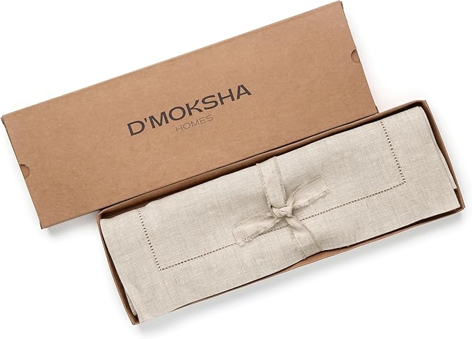 D'Moksha Homes Linen Light Natural Table Runner 48 Inches - Classic Hemstitch, 100% Pure Linen Coffee Table Runner 14 x 48 Inch Ideal for Dresser Tables - Fall, Autumn and Halloween