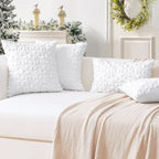 OTOSTAR Set of 2 Xmas Soft Plush Short Wool Velvet Decorative Throw Pillow Covers Square Luxury Style Cushion Case Pillow Shell for Sofa Bedroom Snowflake White, 24x24 Inch